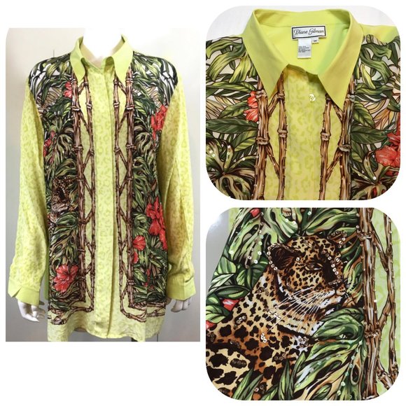 Diane Gilman Tops - New Diane Gilman Silk TROPICAL Sequined Blouse